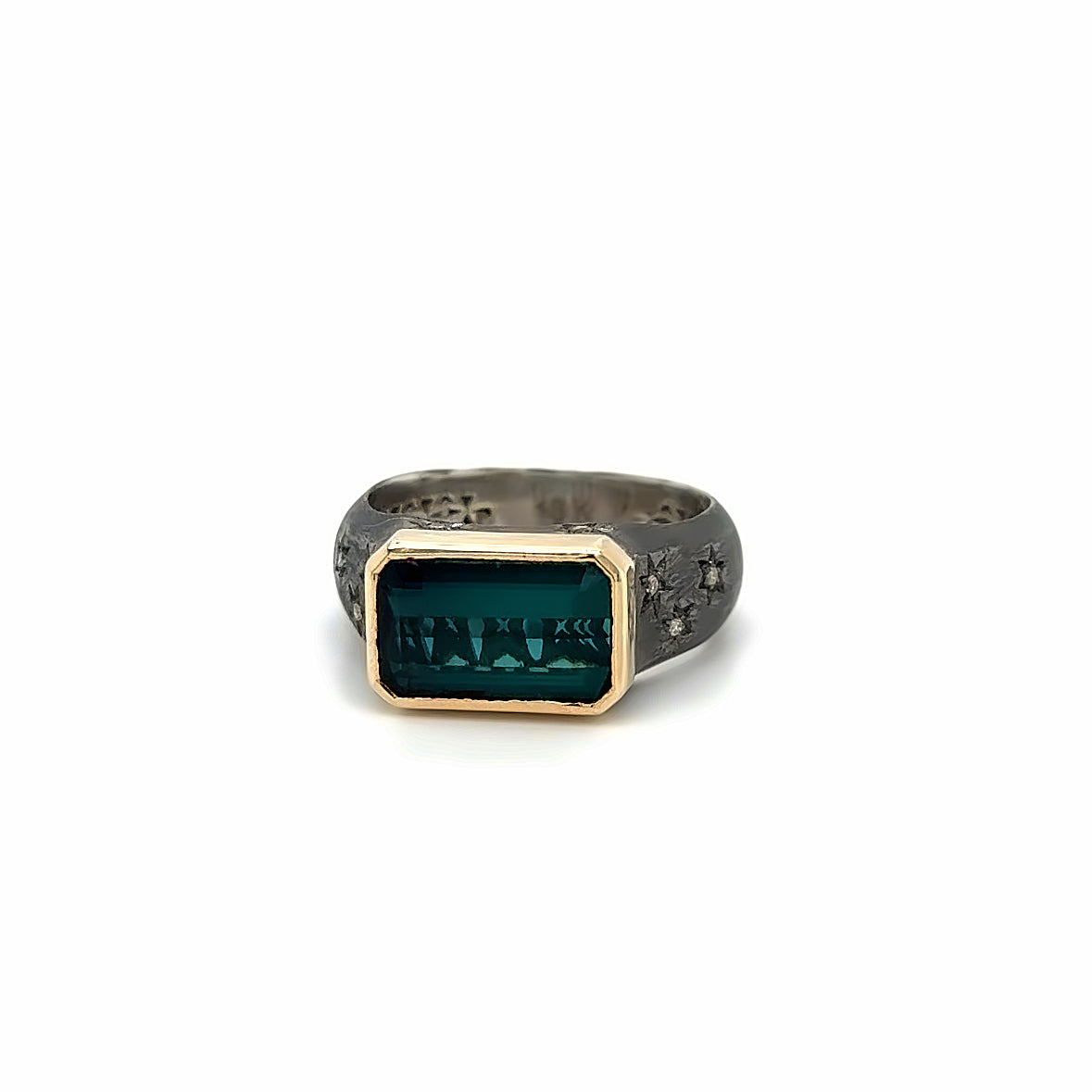 18ct Yellow Gold & Silver ‘Night Sky’ Tourmaline & Diamond Ring