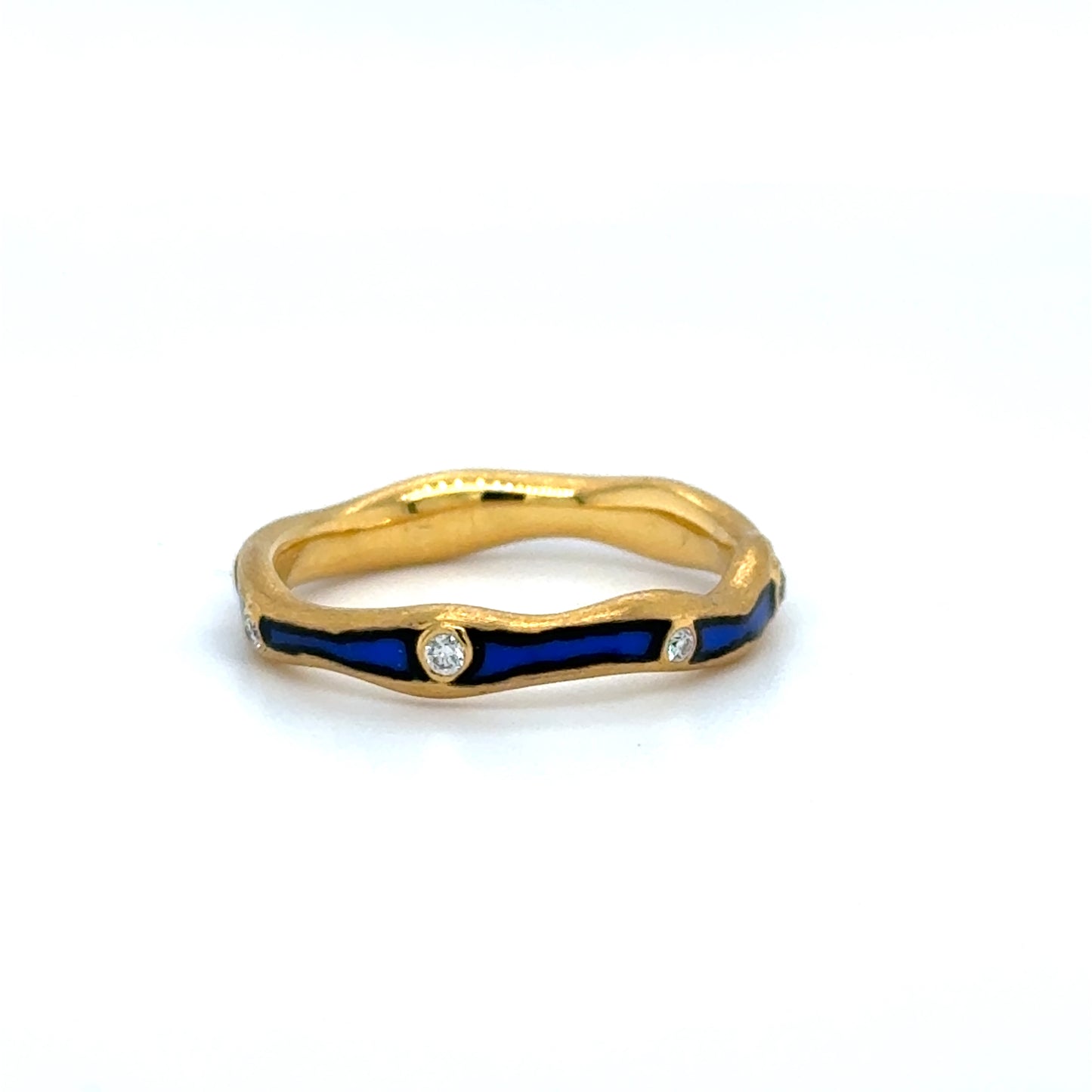 18ct Yellow Gold, Enamel & Diamond ‘Wave’ Ring