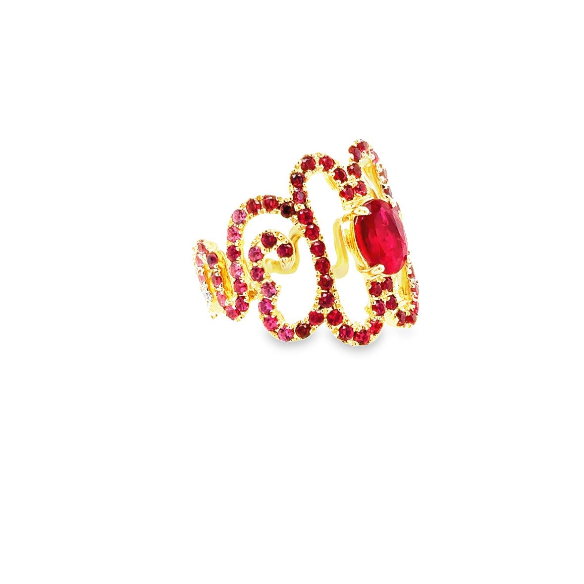 18ct Yellow Gold ‘Flow’ Spinel & Diamond Ring