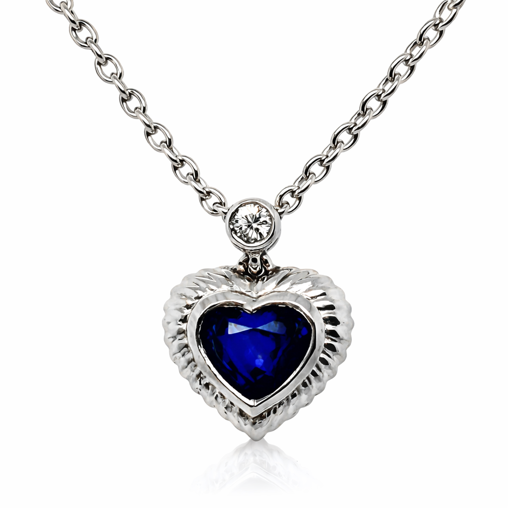 Platinum Sapphire Heart ‘Torsion’ Necklace