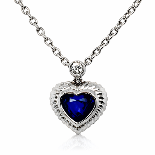 Platinum Sapphire Heart ‘Torsion’ Necklace