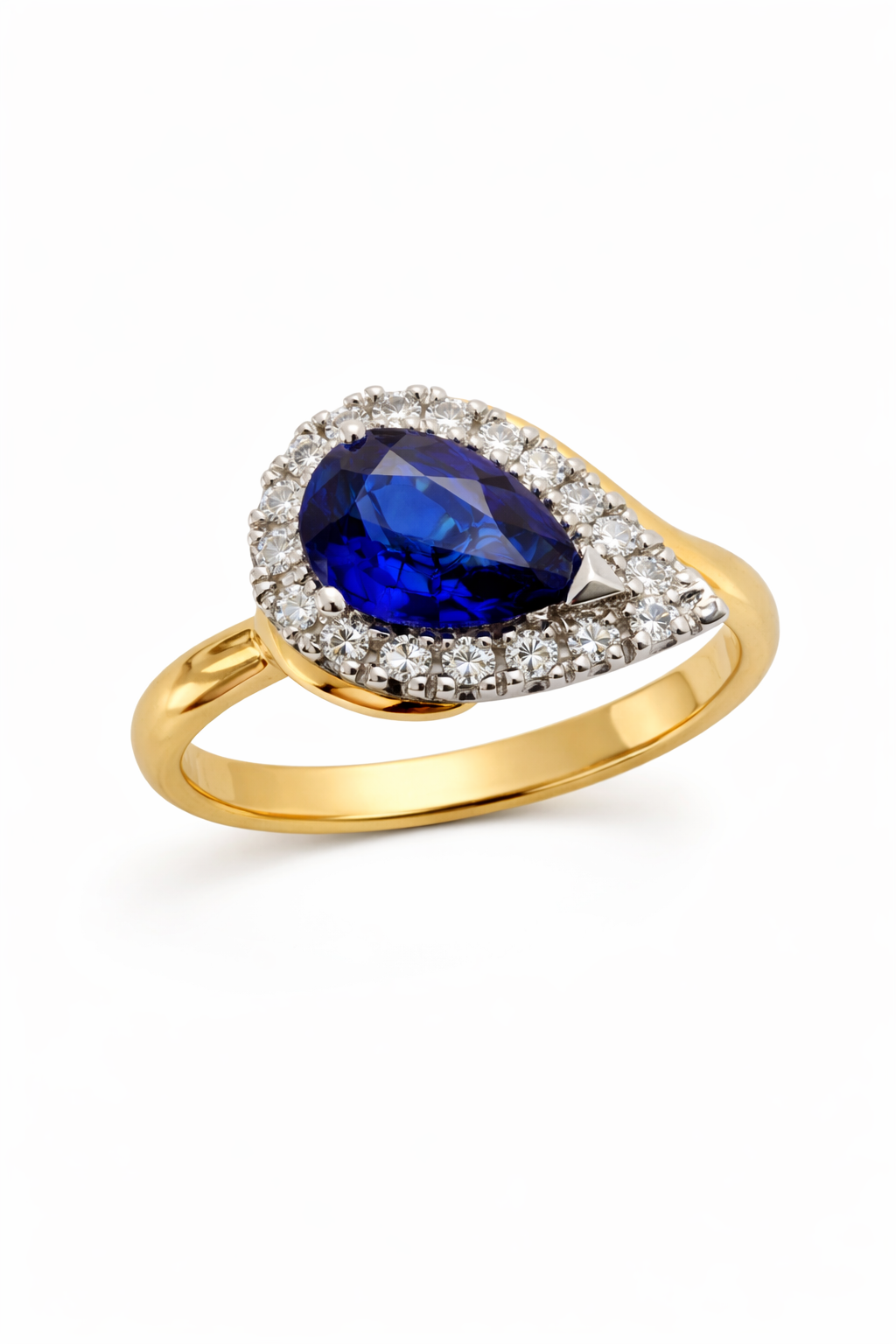 18ct White/Yellow Gold Pear Ceylon Sapphire ‘Torsion’ Ring