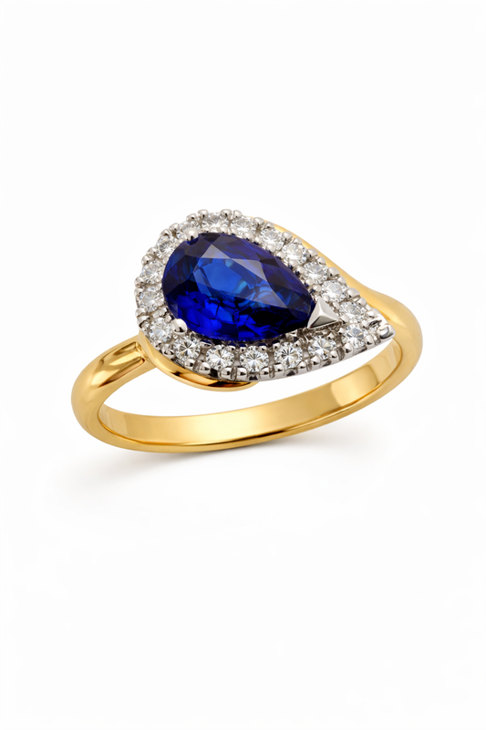 18ct White/Yellow Gold Pear Ceylon Sapphire ‘Torsion’ Ring