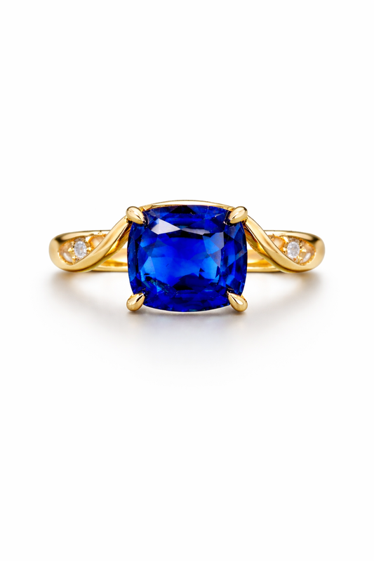 18ct Yellow Gold Cushion Ceylon Sapphire ‘Torsion’ Ring