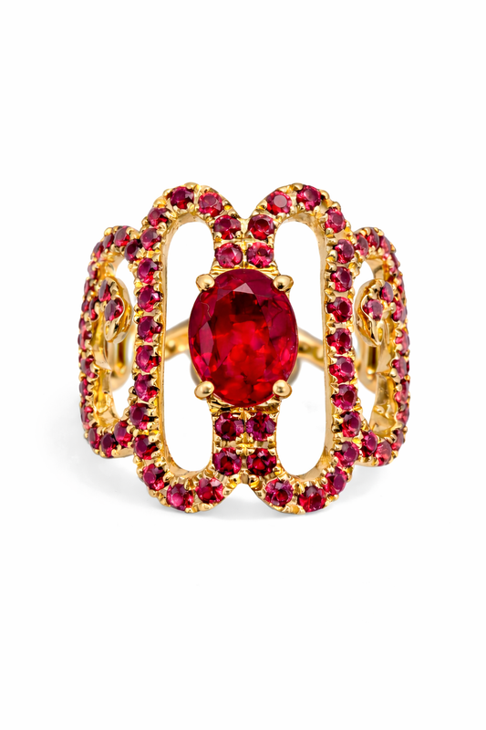 18ct Yellow Gold ‘Torsion’ Spinel & Diamond Ring