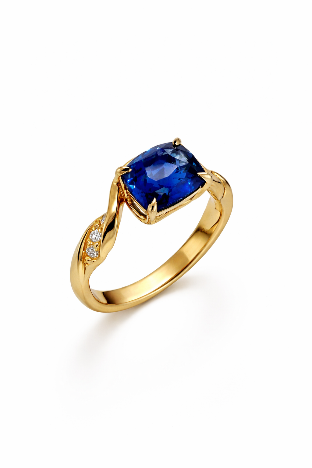 18ct Yellow Gold Cushion Ceylon Sapphire ‘Torsion’ Ring