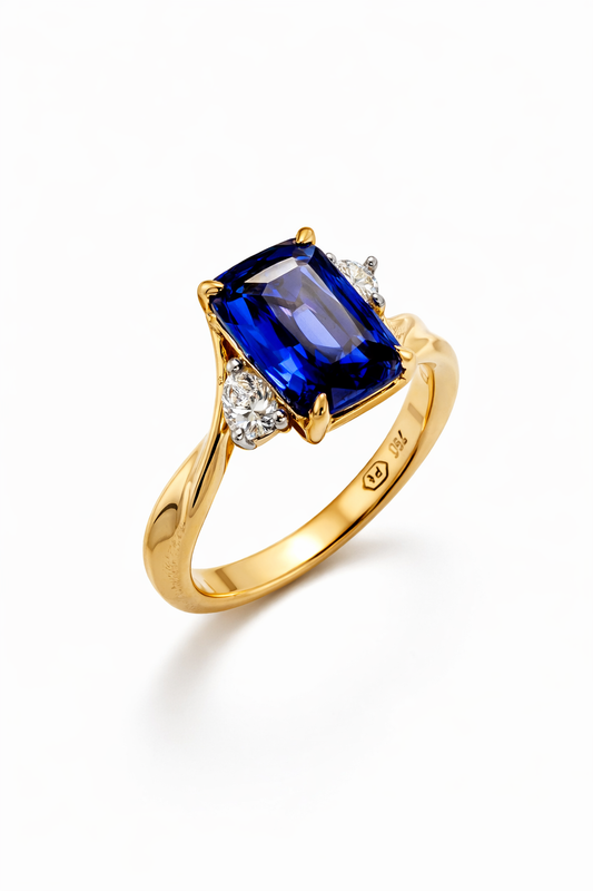 18ct Yellow Gold & Platinum Ceylon Sapphire ‘Torsion’ Ring
