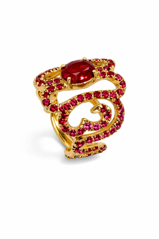 18ct Yellow Gold ‘Torsion’ Spinel & Diamond Ring