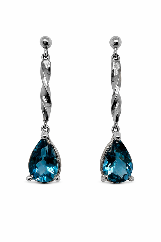 Platinum ‘Torsion’ Aquamarine Drop Earrings