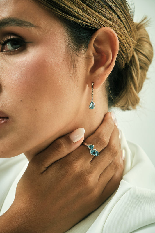 Platinum ‘Torsion’ Aquamarine Drop Earrings