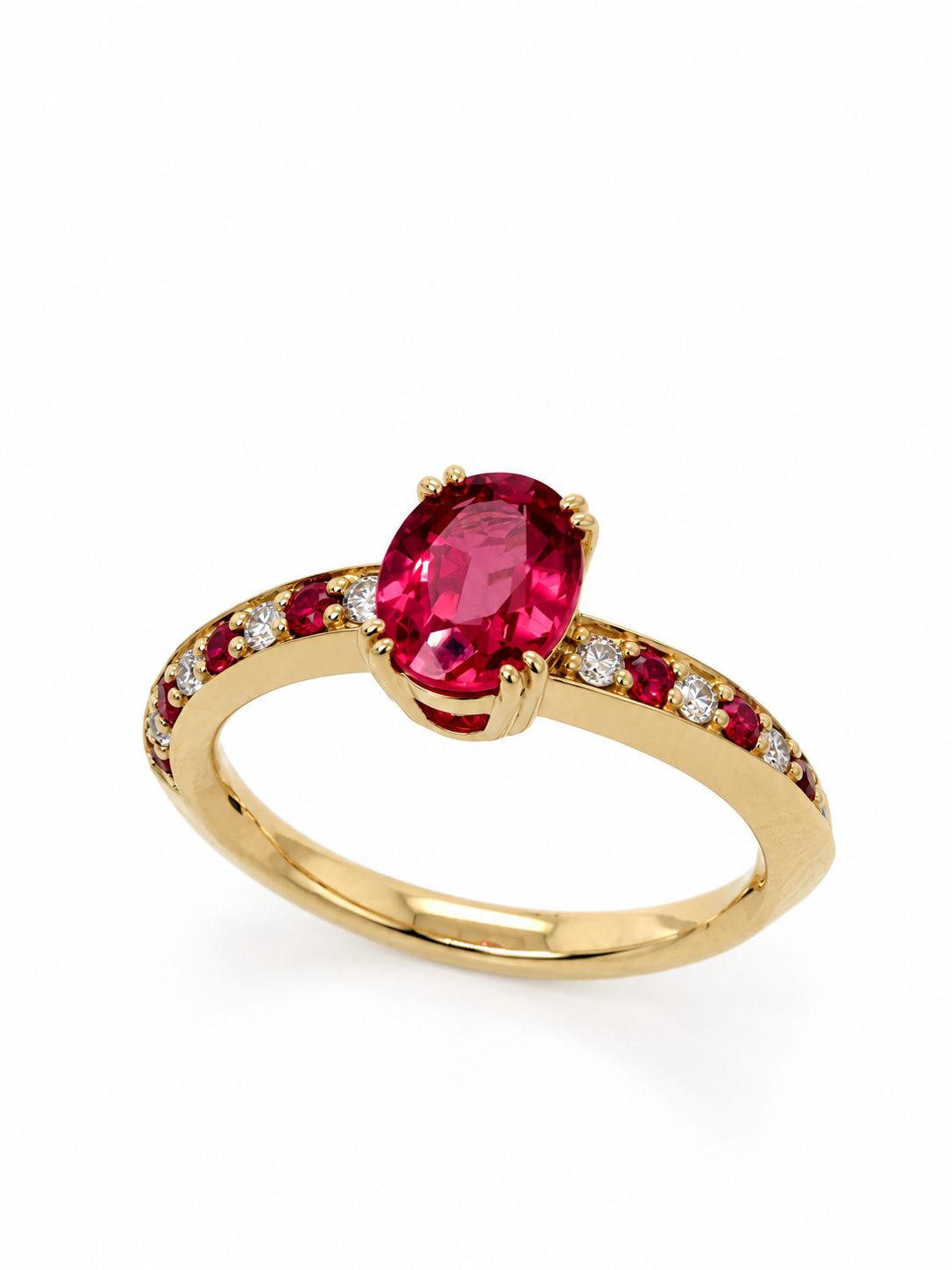 Mahenge spinel and diamond Torsion ring in 18ct yellow gold, view 3