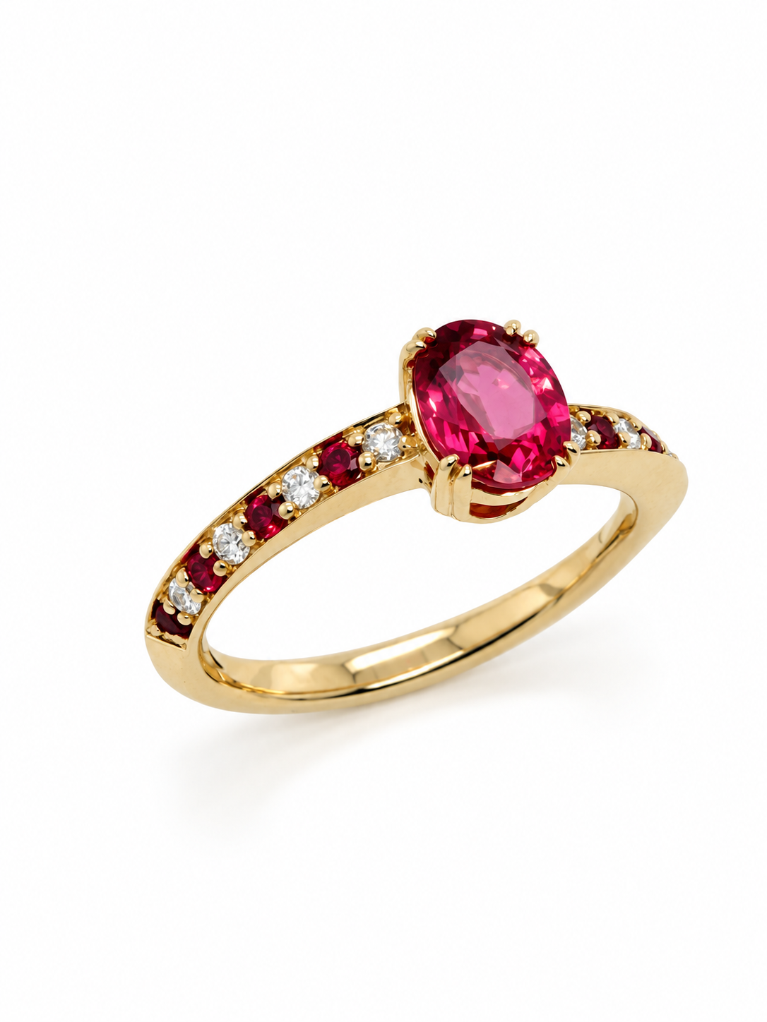 Mahenge spinel and diamond Torsion ring in 18ct yellow gold by Edward Brown Jewellery, Sydney