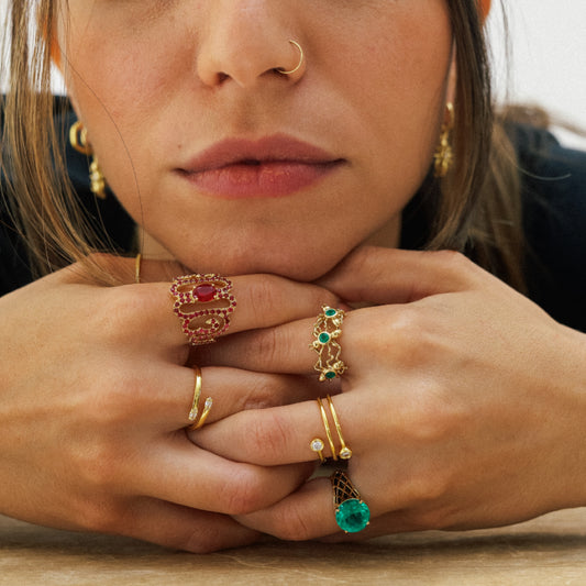18ct Yellow Gold ‘Flow’ Spinel & Diamond Ring