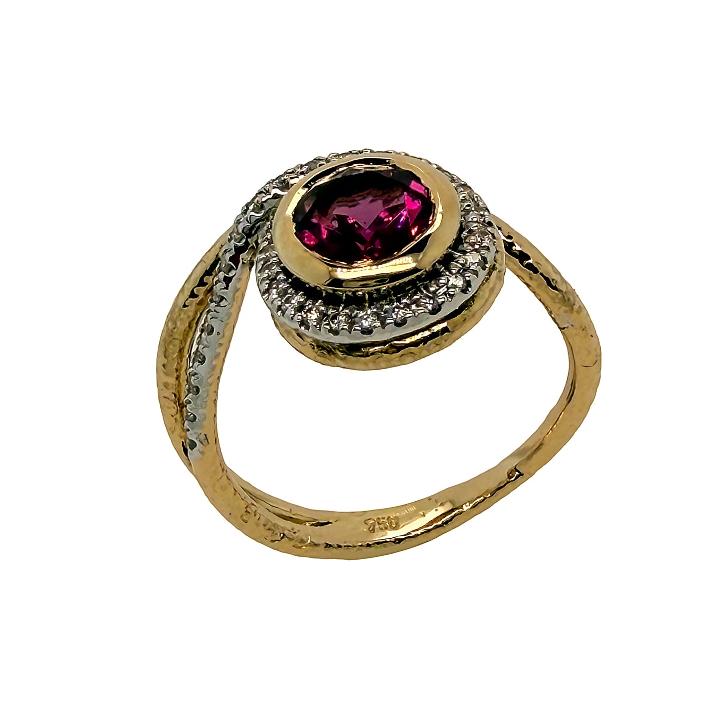 18ct Yellow Gold Garnet & Diamond ‘Torsion’ Ring